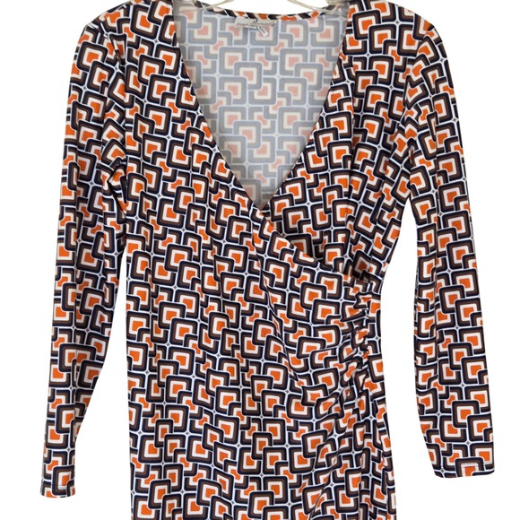 Geometric Print Long Sleeve Faux Wrap Dress Career Casual - Picture 1 of 8